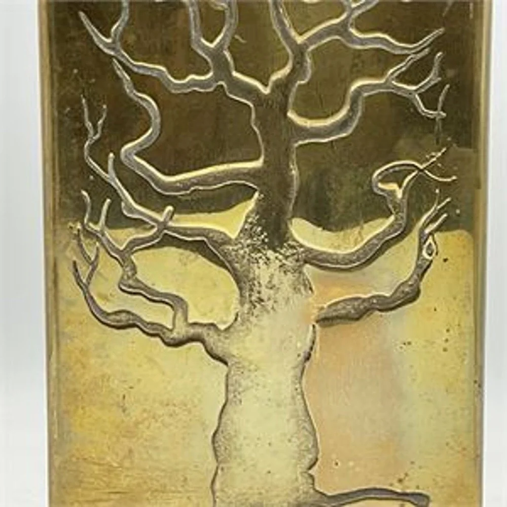 Vintage Sarreid Ltd Brass Tree of Life Vase Sand Cast Made in Italy Brutalist